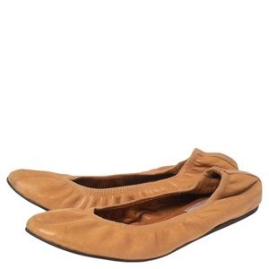 Lanvin Tan Leather Scrunch Ballet Flats